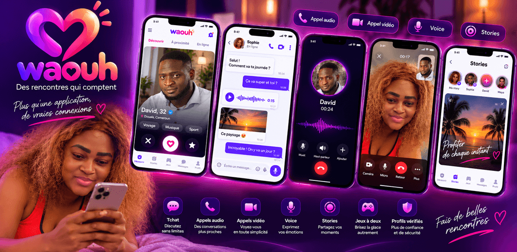 Waouh : rencontres, messagerie, appels audio et vidéo, stories et jeux